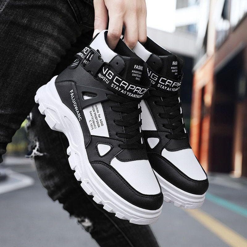 Spring High Top Work Wear Boots Men's Casual Mid Top Boots Fashion Versatile Sports Fashion Men's Shoes 44 black
