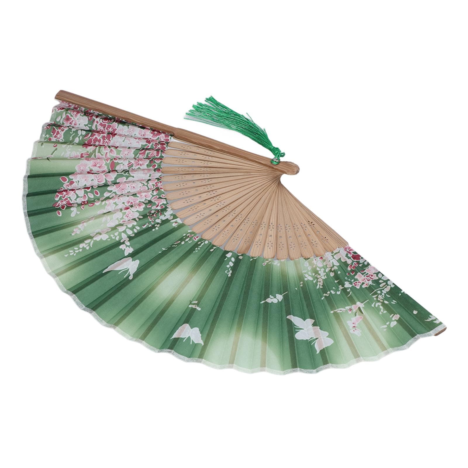 2pcs Folding Fan Green Unique Pattern Elegant Style Handheld Portable Decorative Cooling Tool for