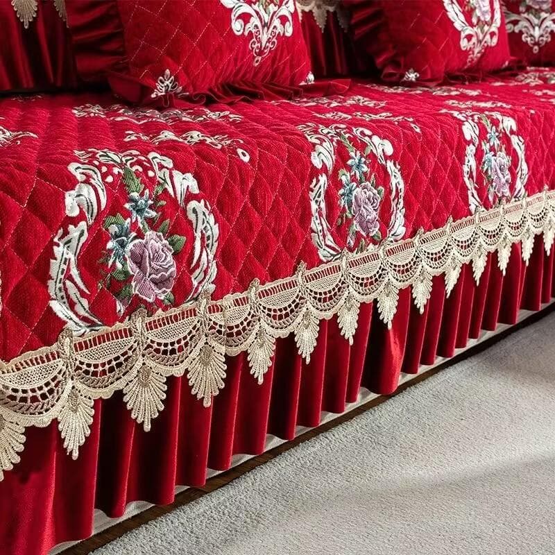 Luxury Big flowers Sofa Sets Cover Thick Sofa Slipcovers 18cm hem Soft Towel Lace Decor Couch Cushion for Living Room Mat 1pcs 90x90cm 1pcs