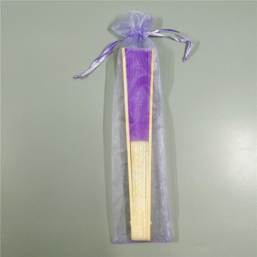 21CM fan + organza bag multi-color solid color wedding cloth fan bamboo bone silk cloth wedding purple