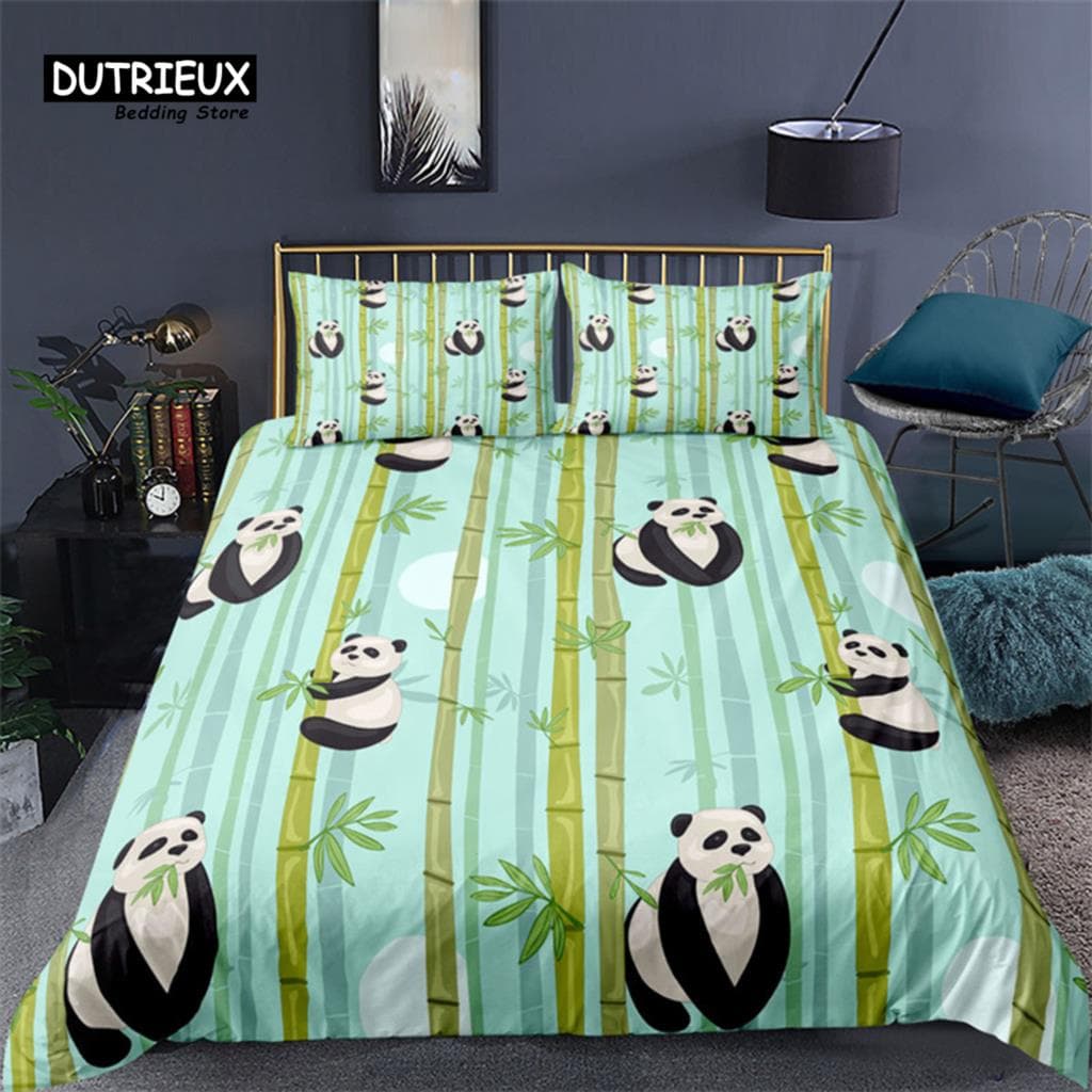 Cartoon Cute Panda Duvet Cover Twin For Boys Girls Kids Teens Soft Animal Theme Panda Bedding Set With Pillowcases Bedroom Decor AU Queen(210x210cm)