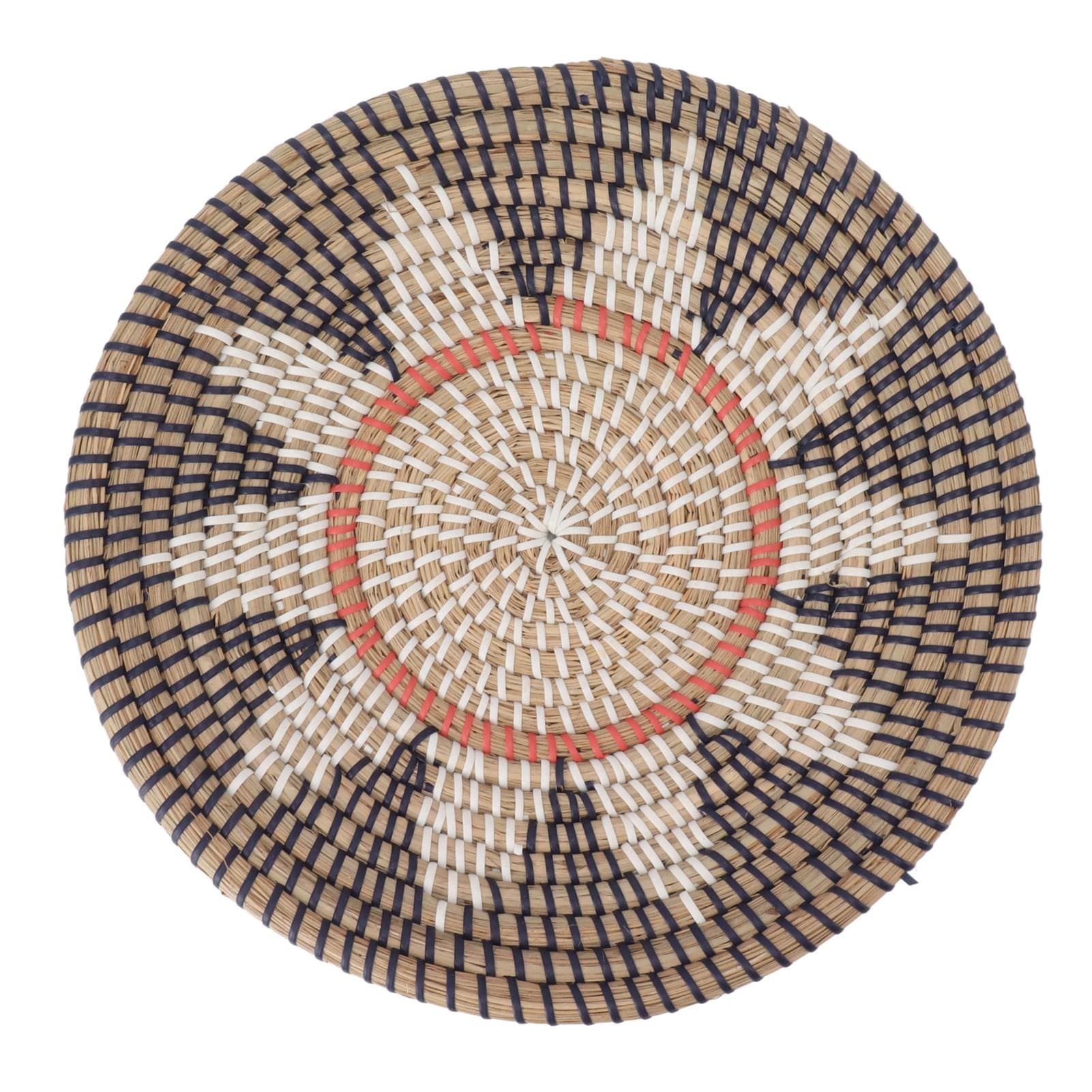 Round Grass Wall Ornaments 35cm Diameter Hand Knitting Hanging Woven Wall Baskets for Living Room Style Two