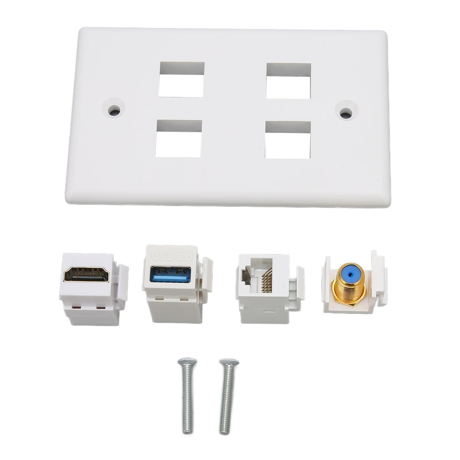 4 Port Wall Plate HD Multimedia Interface F Type USB3.0 Cat6 Home Wiring Faceplate for HDTV