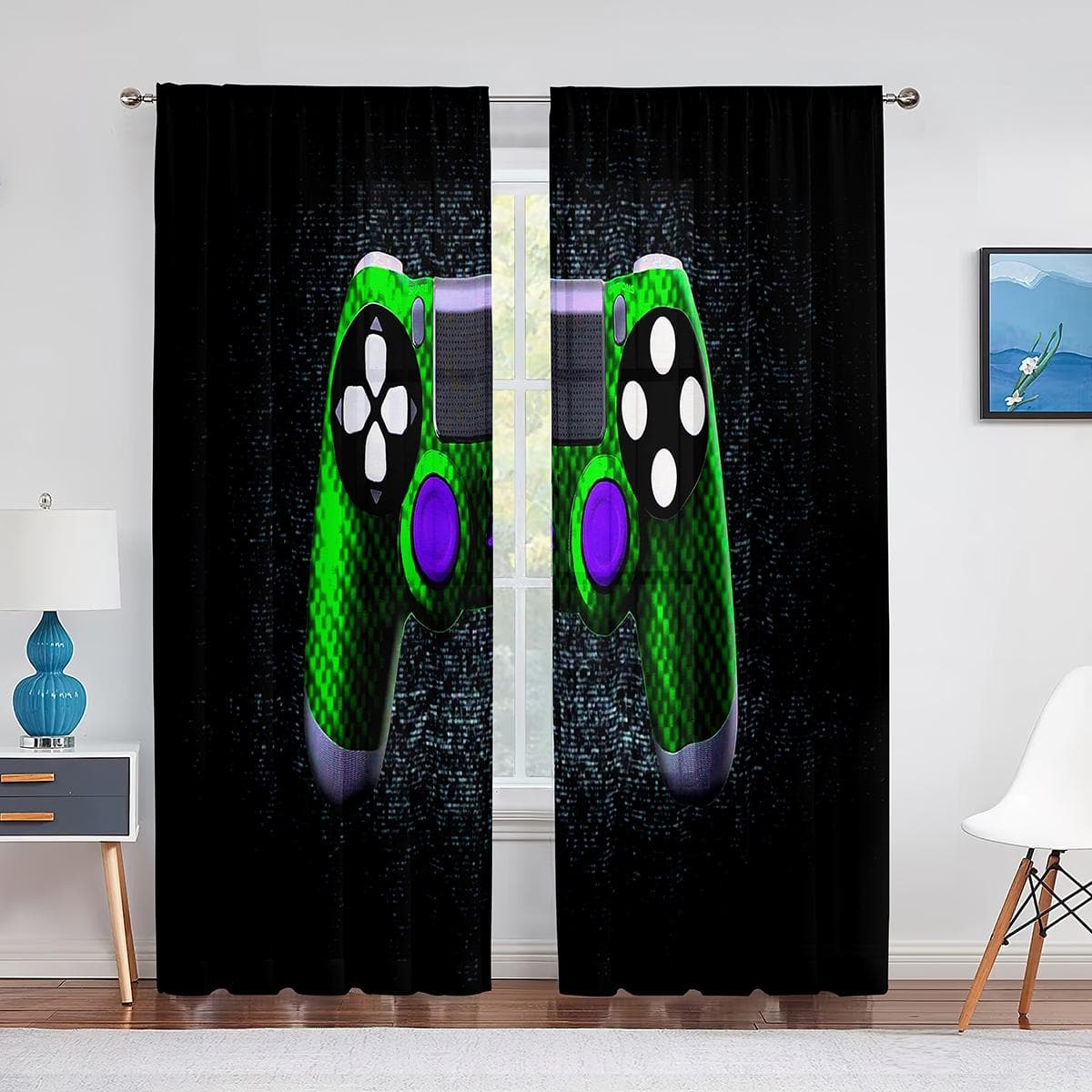 Boys Gamer Tulle Curtains for Living Room Decor Gaming Controller Video Game for Kids Sheer Voile Curtain Window Drapes Blinds 1 PCS W400XH250cm&Grommet Top