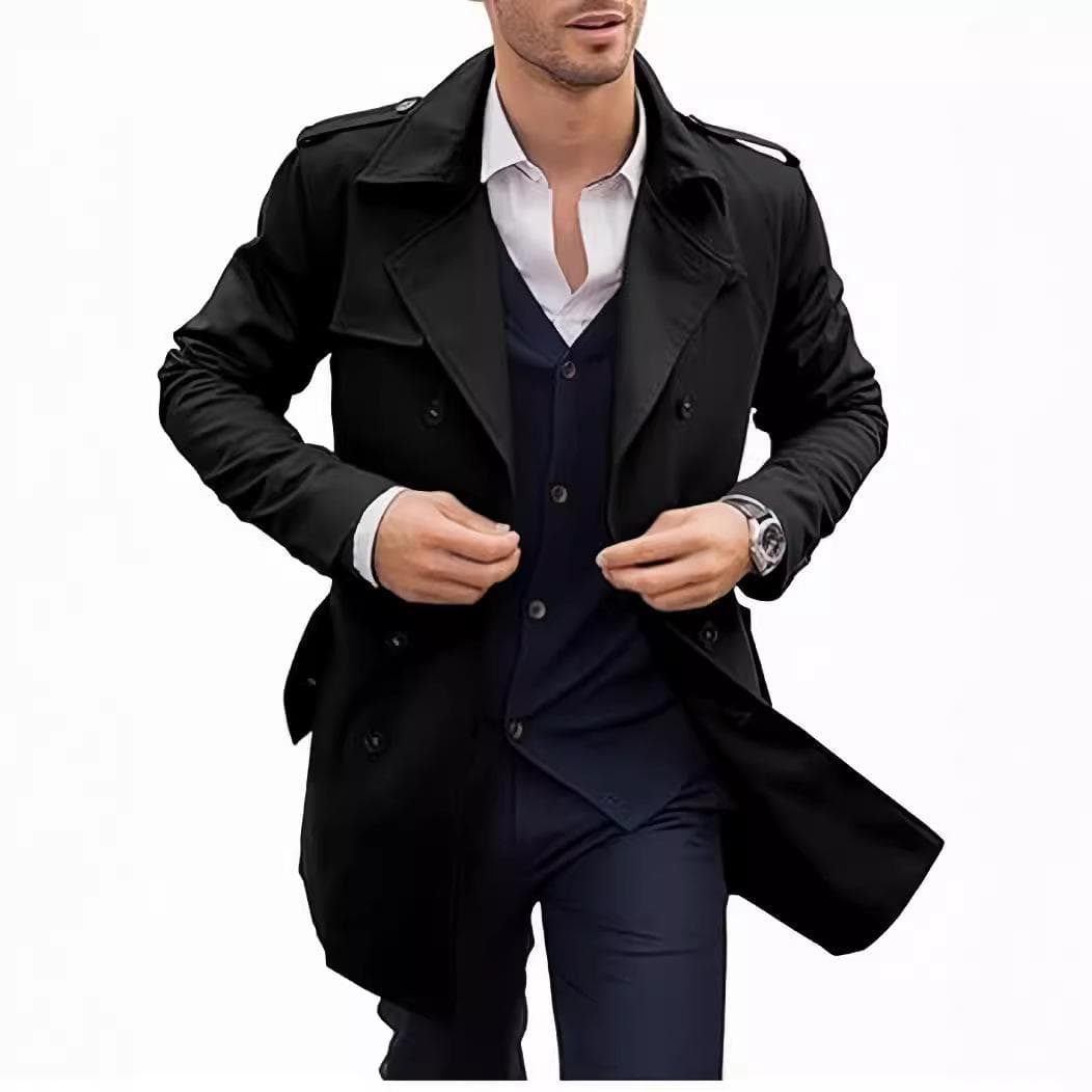 Autumn and Spring Men's Mid-length Double-breasted Casual Windbreaker Cardigan Coat M