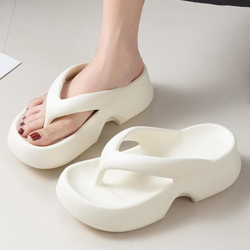 Women's Summer Fashion Thick Sole Eva Flip Flops Platform Clip Toe Beach Sandals Women Lightweight Non Slip Outdoor Slippers 40-41 white