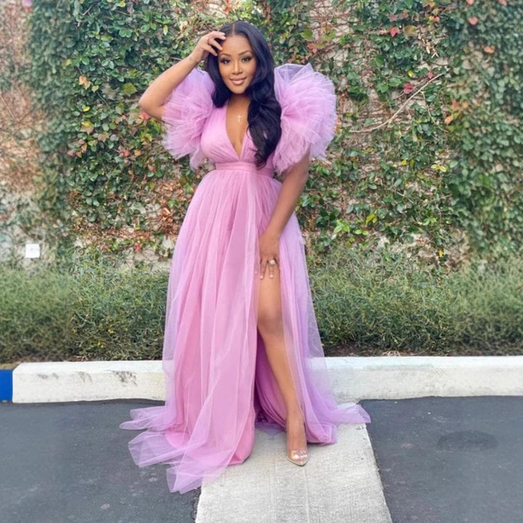 New European and American Loose Pendulum Mesh Dress Commuting European and American Large Size Women's Dress 5XL pink