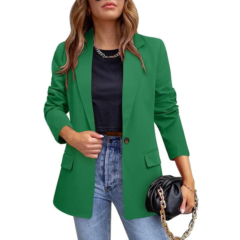 Women Business Jackets Long Sleeve Blazer Ladies Open Front Work Casual Plain Coats L green