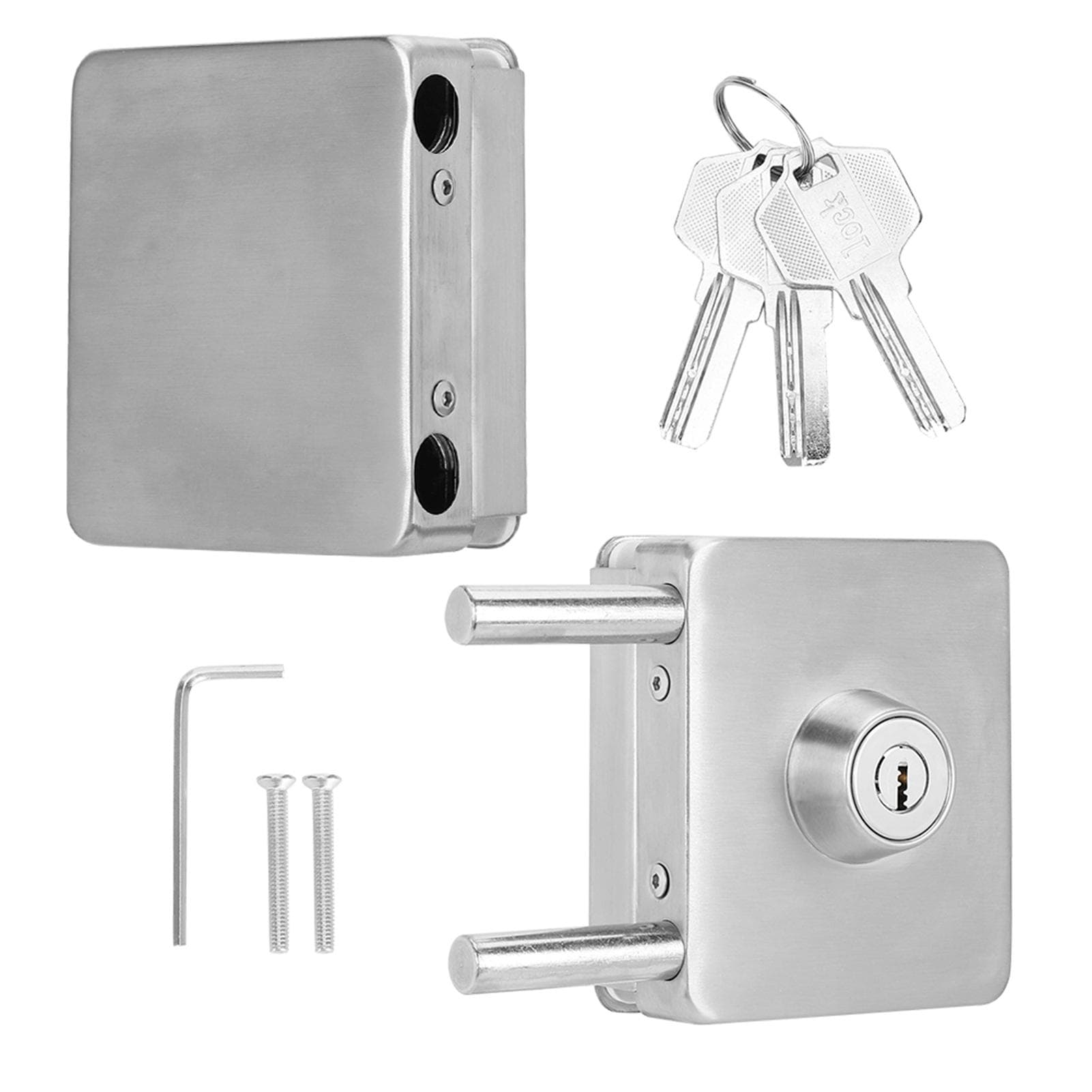 Square Single Glass Door Lock Latch Frameless Stainless Iron No Drilling Home Office Lock