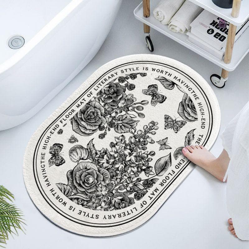 Imitation Cashmere French Vintage Oval Soft Cushion Bathroom Water-absorbent Floor Non-slip Foot Quick-drying Door Mat 40X60CM