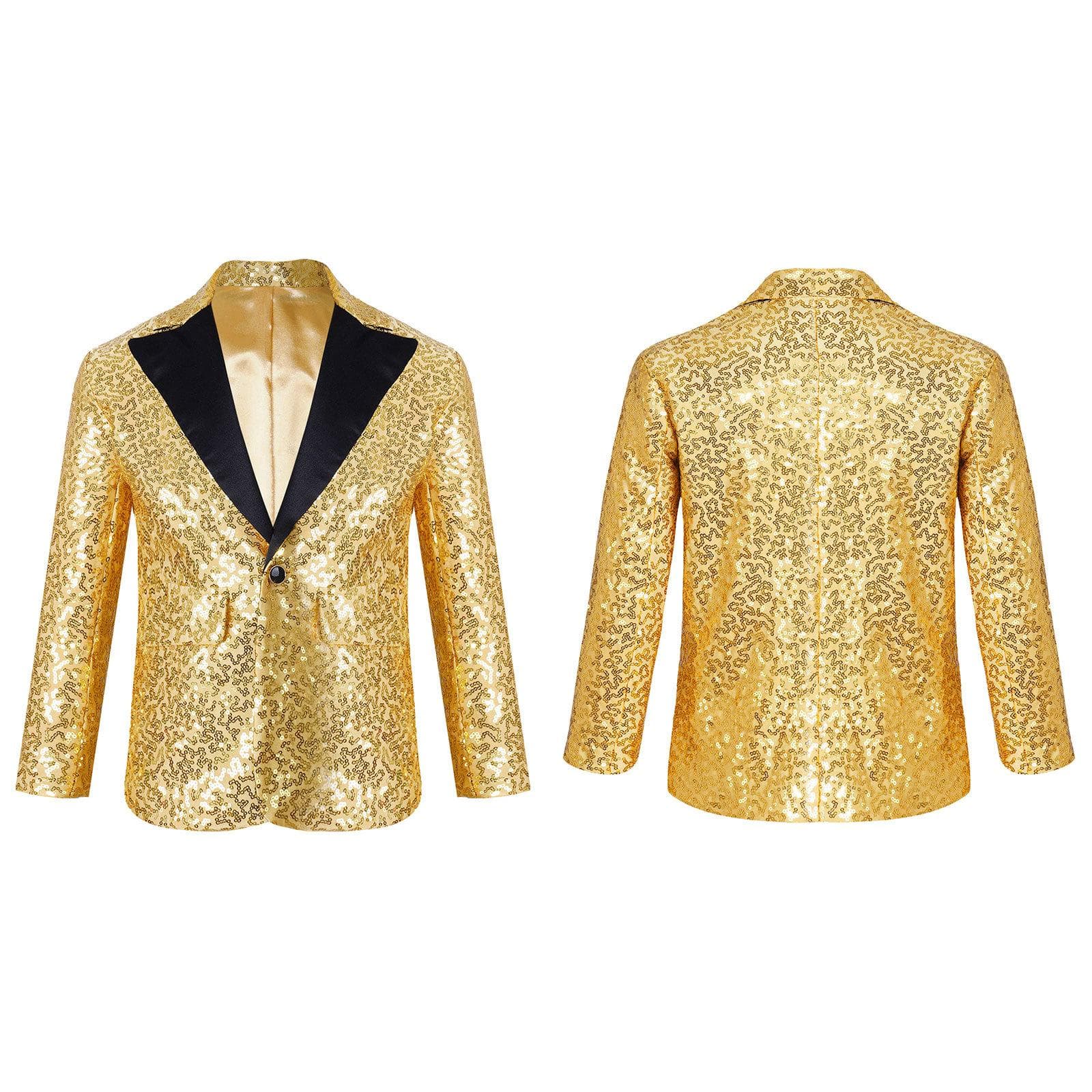 Kids Boys Sequins Lapel One Button Blazer Shirt Jacket for Wedding Banquet Party Formal Wear Suit 15-16 Years gold