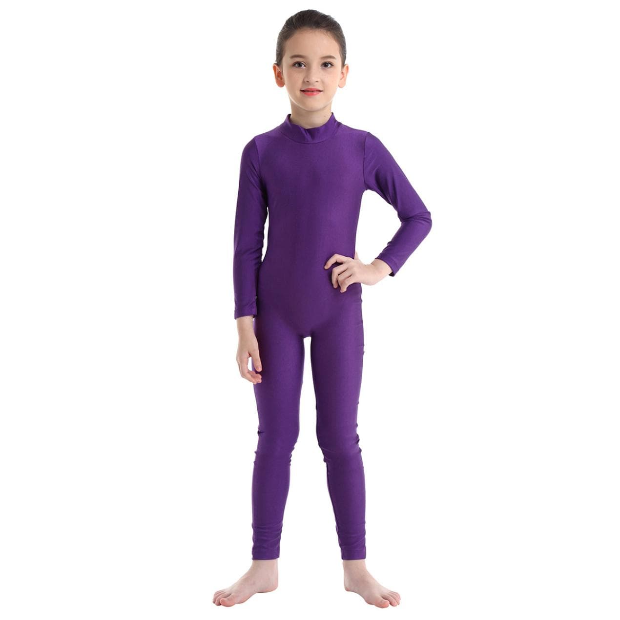 Children Girls Long Sleeve Dance Gymnastic Leotard Unitard Full Length Bodysuit Costume Dance Wear 13-14 Years purple