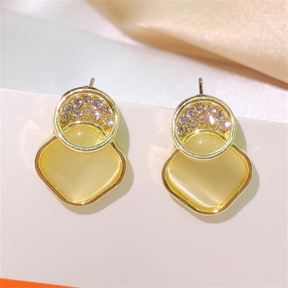 Fashion Opal Geometric Square Rhinestone Stud Earrings For Women Jewelry Lady Temperament Brincos Pendientes