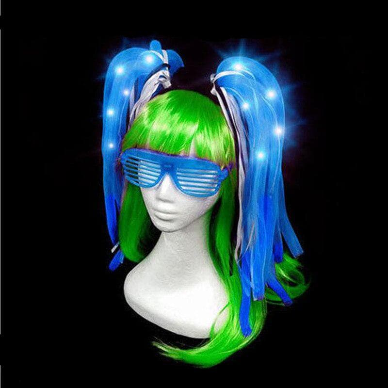 LED Flashing Noodle Hair Headband Kids Adults Light Up Pipe Headwear Halloween Costume blue