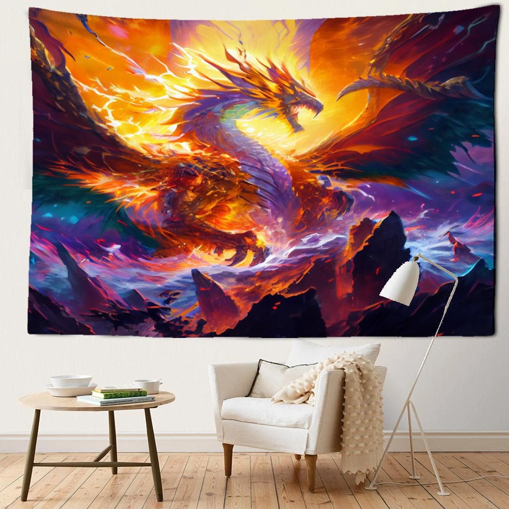 Peak Fire Dragon Tapestry Wall Hanging Cartoon Kawaii Abstract Art Mysterious Witchcraft Hippie Dormitory Home Decor 95x70CM