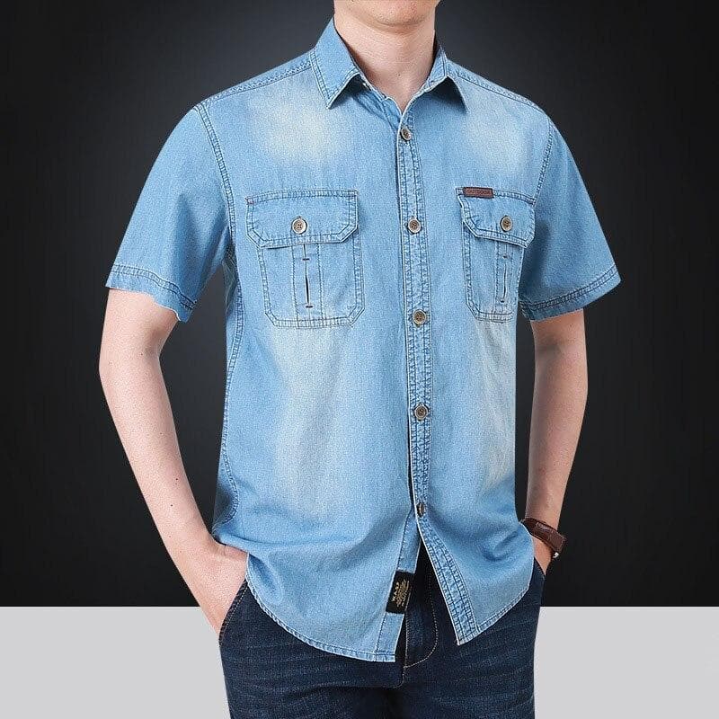 Summer Men's Shirts Polo Shirts Short Sleeve Shirt Plus Size Loose Half Sleeve Denim Shirt Breathable Comfortable M