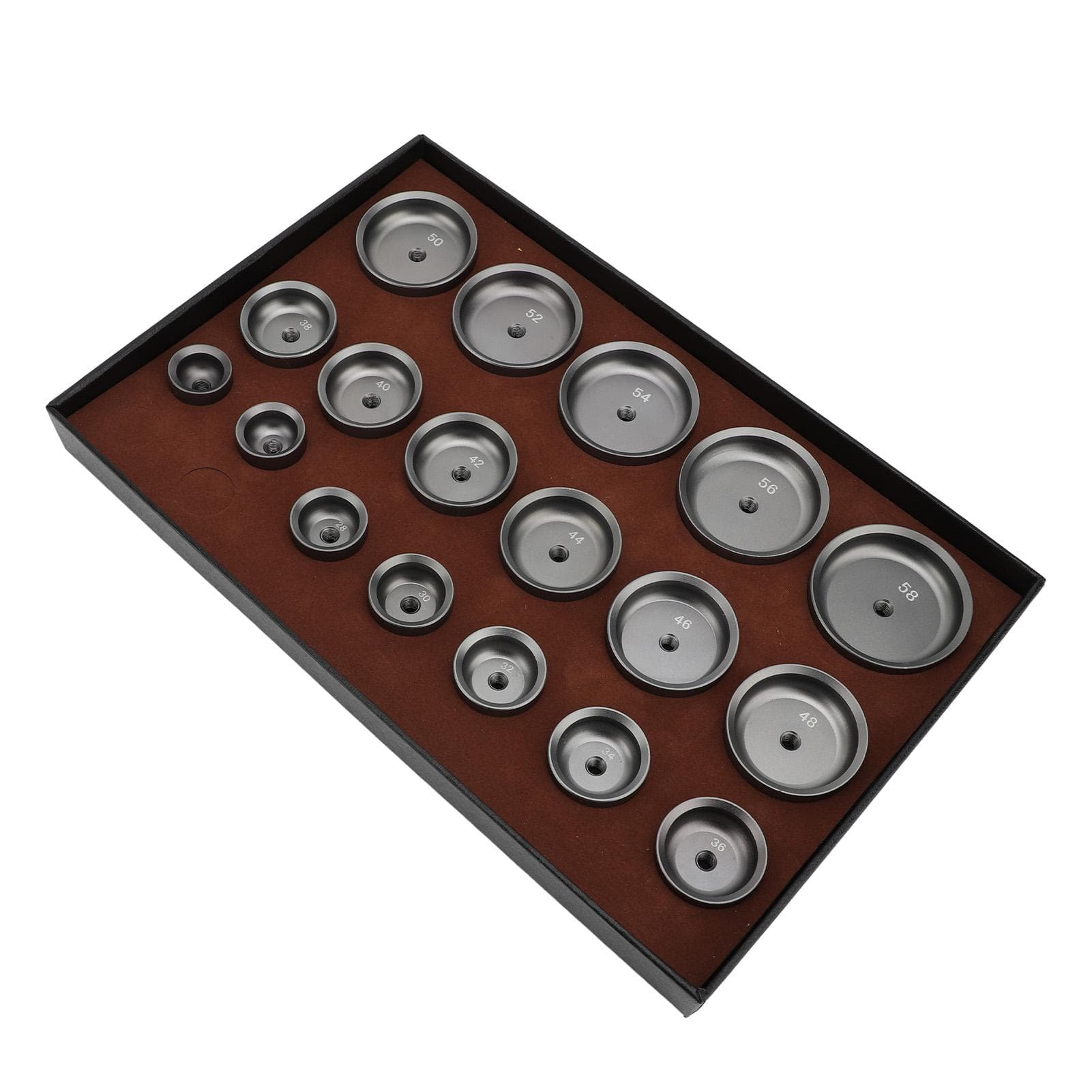 18 Pcs Watch Press Die Kit 24‑58mm Metal Sturdy Watch Back Case Closer Dies for Watchmaker