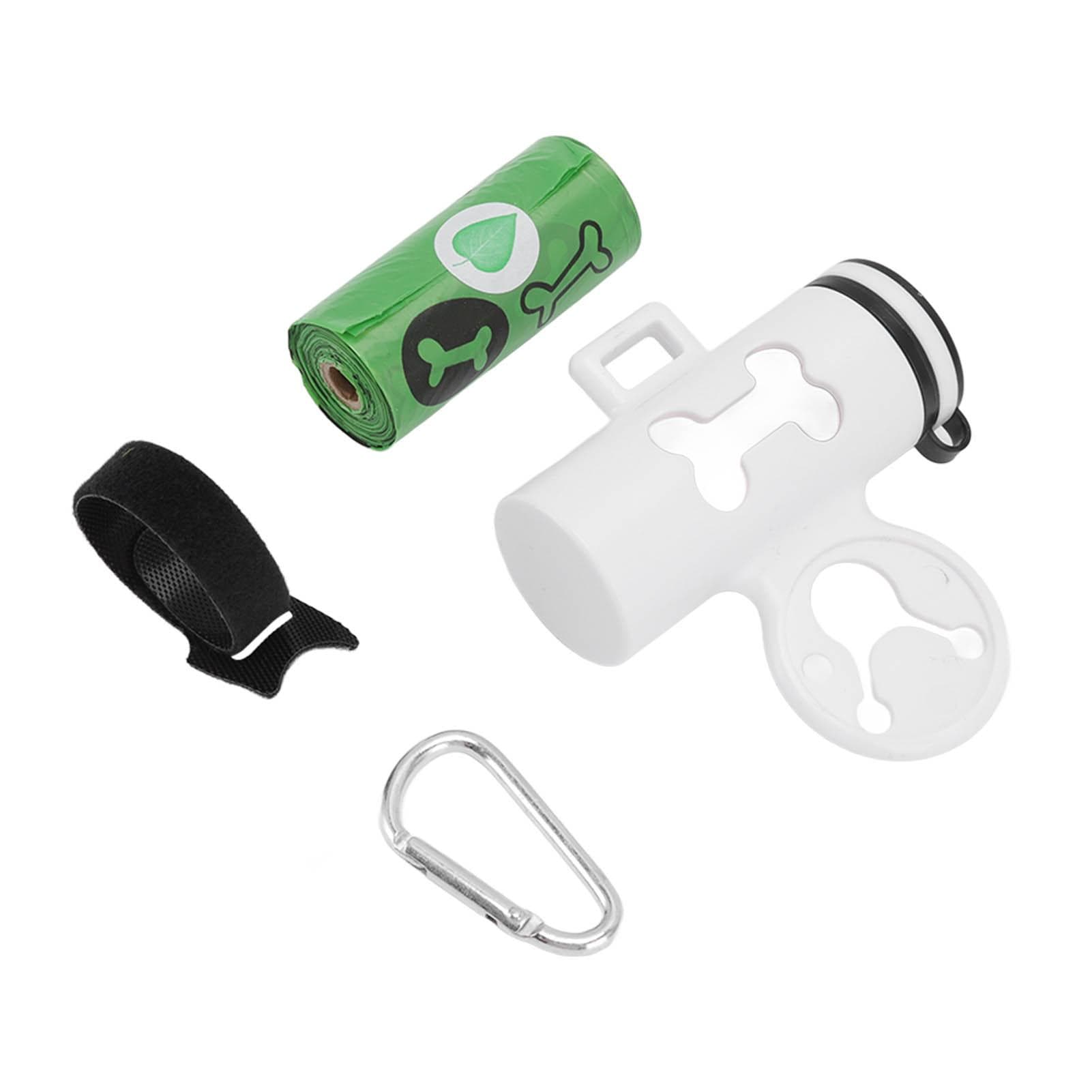 Dog Poop Bag Dispenser Dog Poop Waste Bag Holder Dispenser with Metal Carabiner and 1 Roll of Waste white