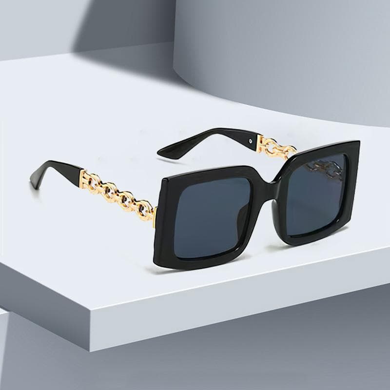 New Fashion Square Sunglasses for Women Gradient Lens with Metal Chain Trendy Accessories