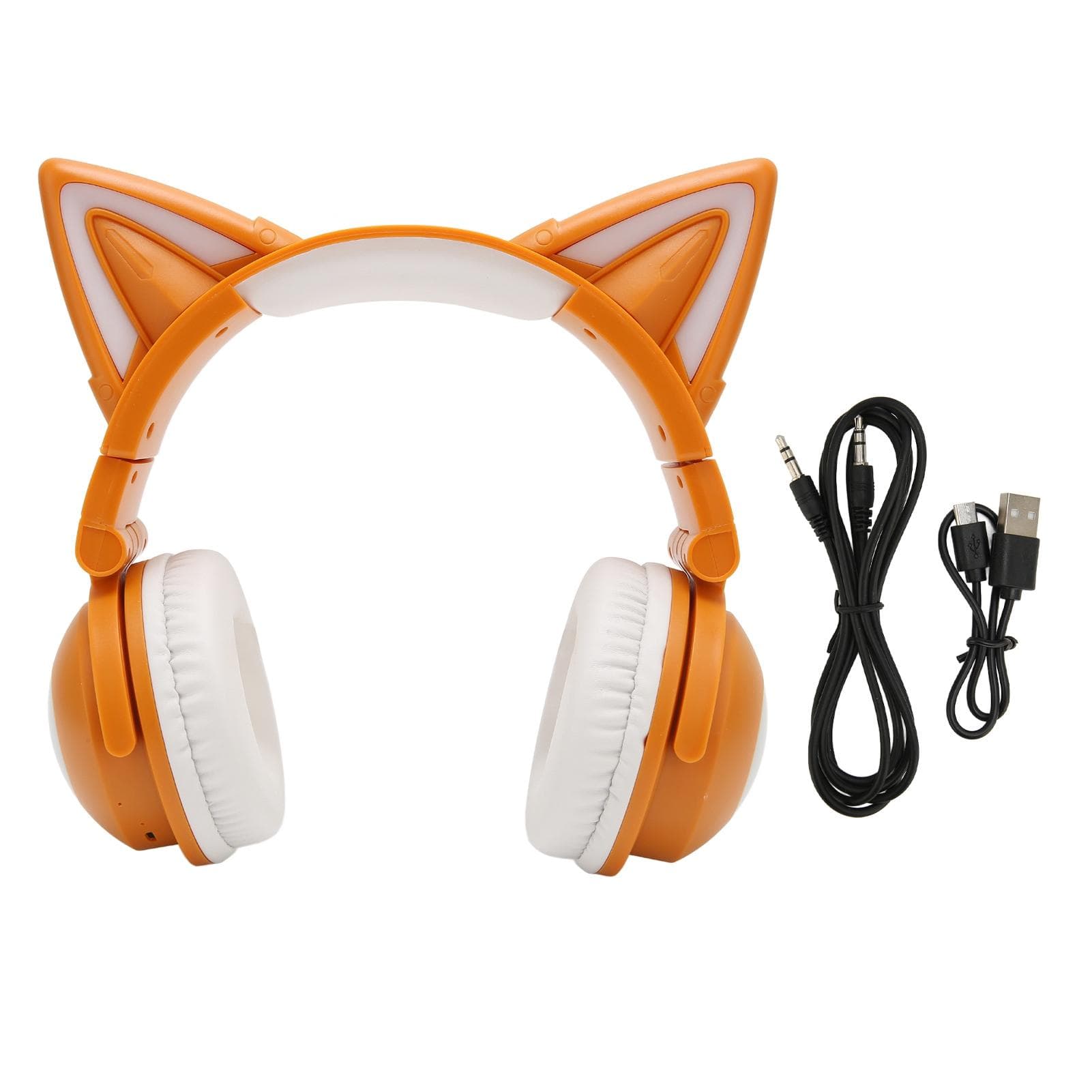 Cat Ear Bluetooth Headset Stereo Cute High Sensitivity Built in Mic Adjustable LED Kids Headset yellow