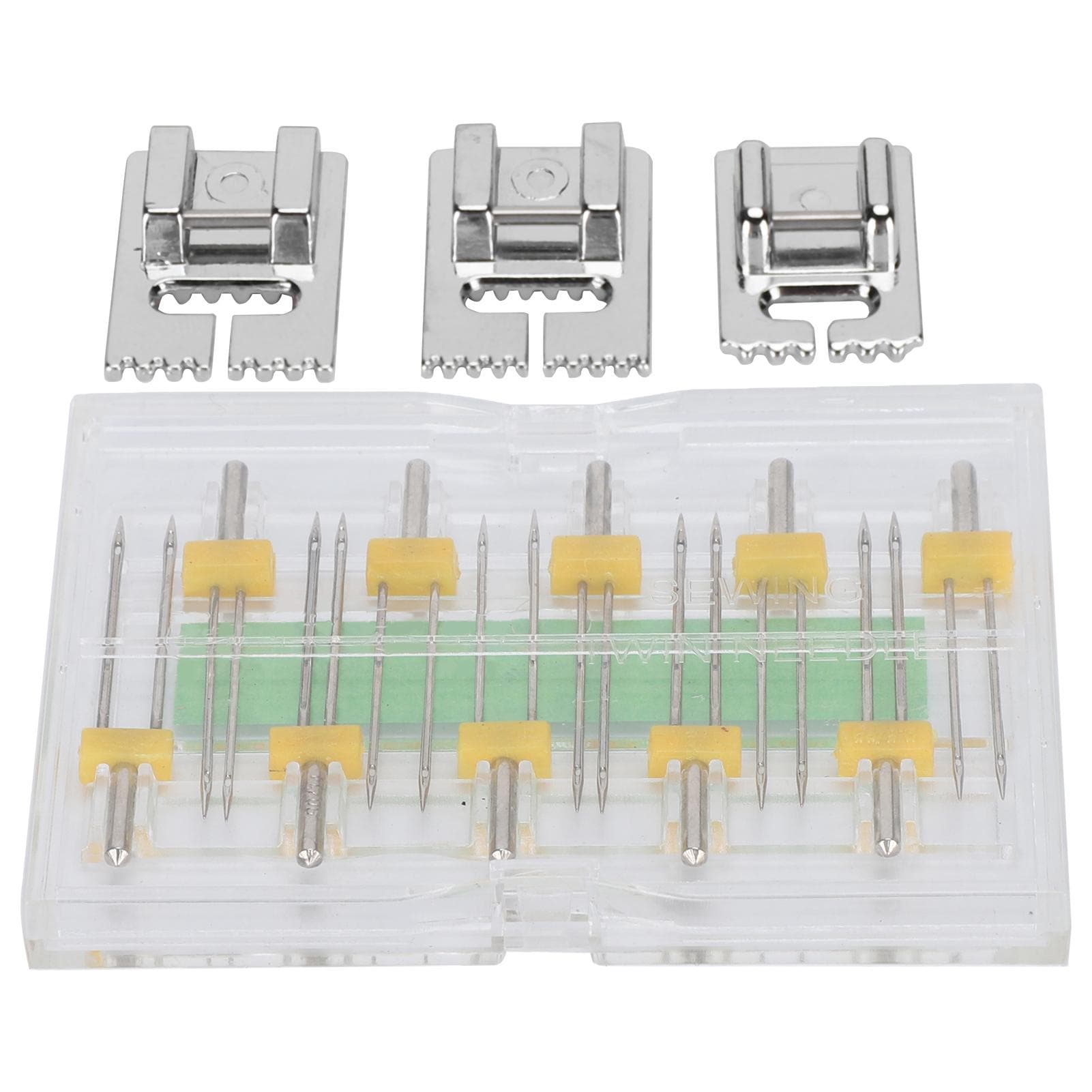 Twin Needles Presser Foot Multi Sizes Mixed Household Sewing Machine Tools with Plastic Box