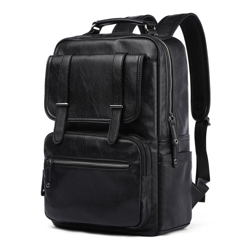 Men's Pu Leather Backpack, Simple Schoolbag for Middle School Students, Fashionable and Trendy Travel Backpack, Youth Casual Men's Bag black