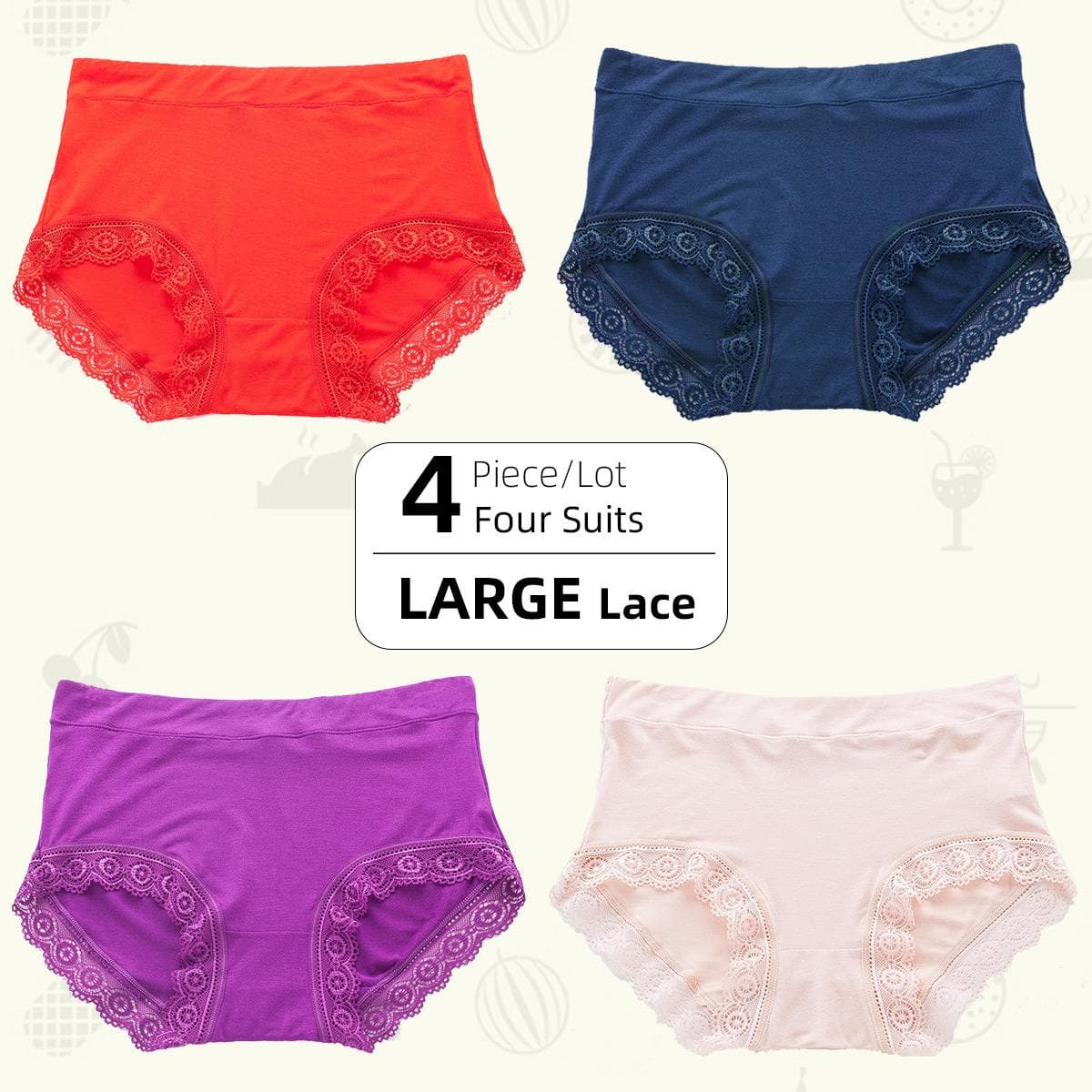 4-5Pcs/Lot Mid-High Waist Women's Panties Cotton Crotch Lace Breathable Tummy Large Size Women's Triangle Pants Underwear Briefs 2XL