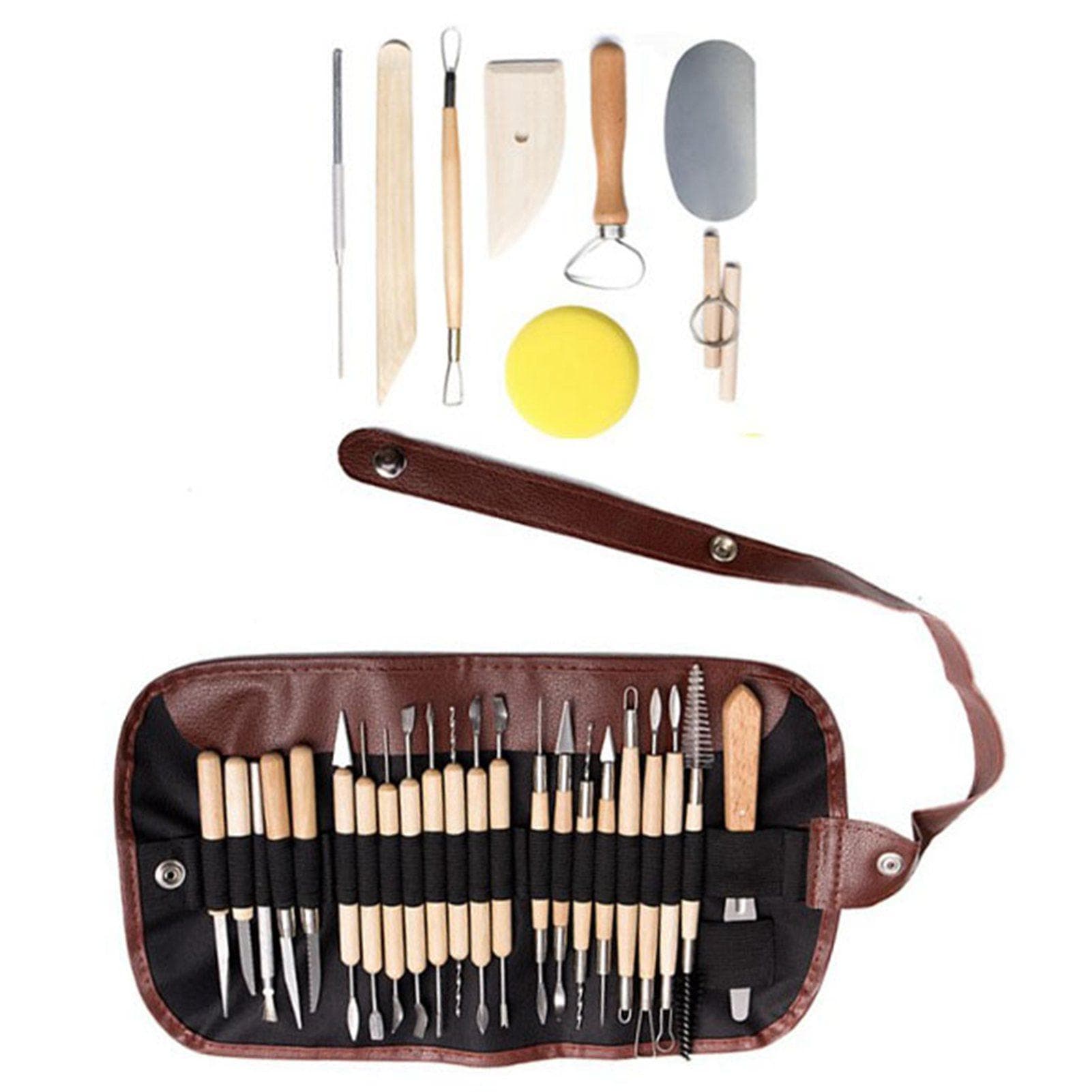 30Pcs Sculpting Tool Pottery Clay Double Ended Wooden Handle Ceramic Carving Set Kit for DIY