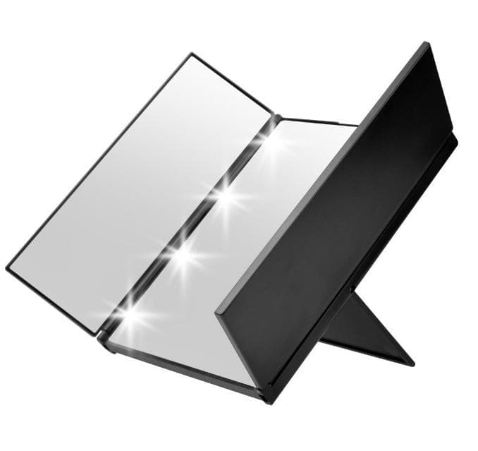 LED Trifold Makeup Mirror 360 Degree Tri Fold Led Illuminated Tabletop Vanity Mirror with Lights