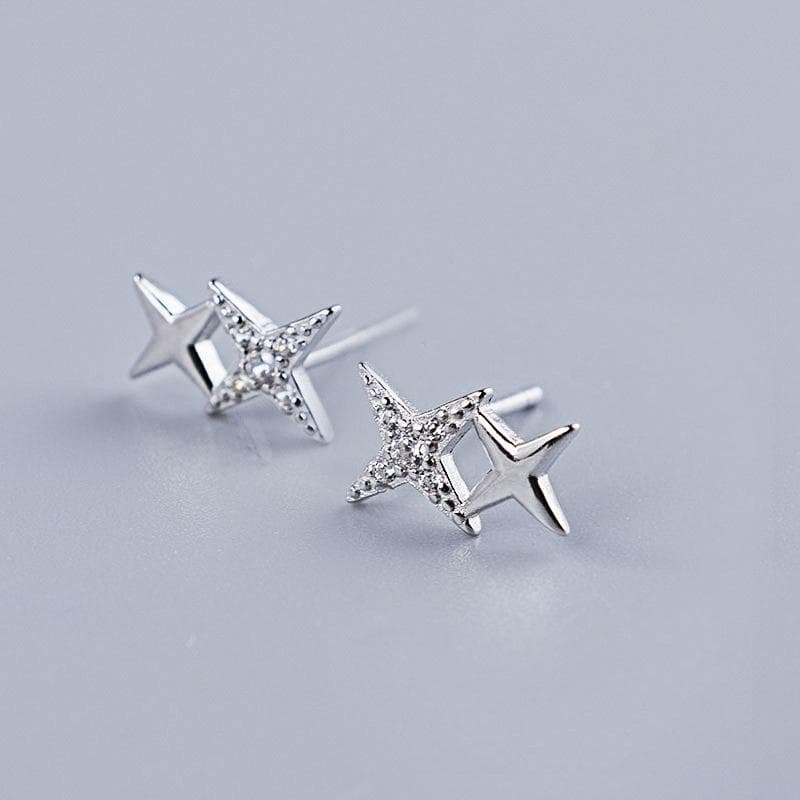 Exquisite Micro Inlaid Four-Pointed Star Plating Earrings Women Tiny Cute Banquet Jewelry silver