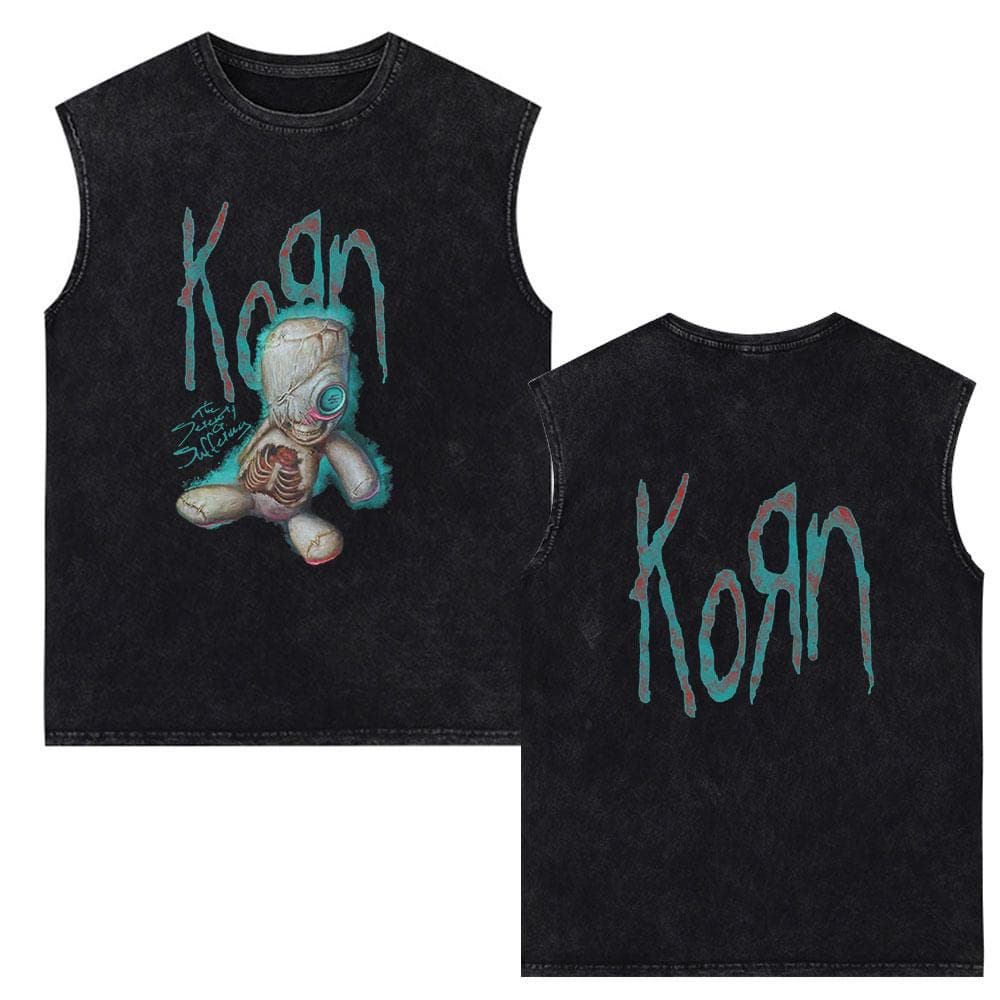 Korn Follow The Leader Rock Band Vintage Washed Tank Tops Men's Gothic Sleeveless Vest Cotton Oversized T-shirts XL