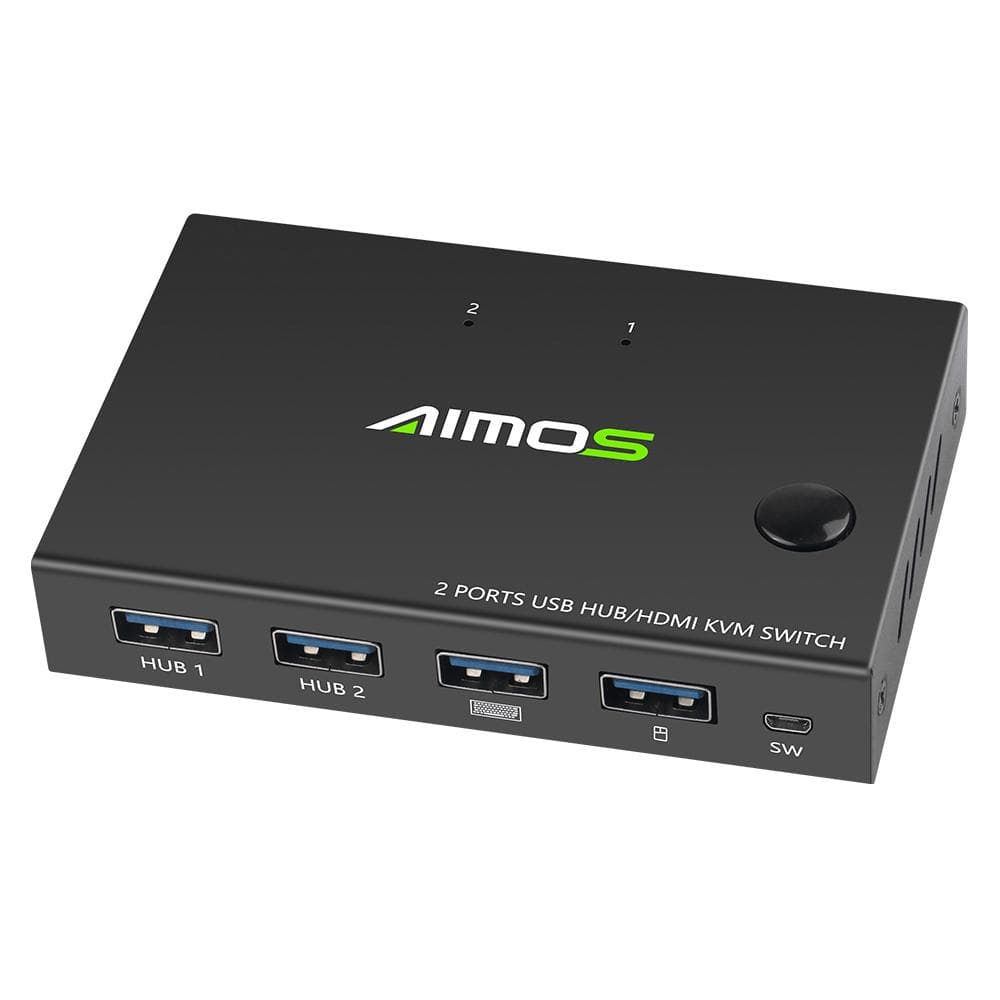 AIMOS AM-KVM201CC 2-Port HDMI KVM Switch Support 4K*2K@30Hz HDMI KVM Switcher Keyboard Mouse USB black