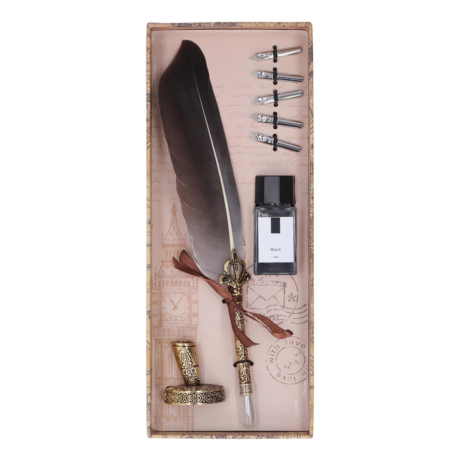 Quill Pen Zinc Alloy High Smoothness Elegant Colors European Retro Style Feather Pen for Writing gray