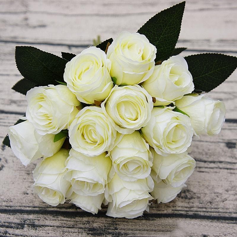 18 heads/bunch Rose Hand Artificial Silk Flower For Wedding Home Decoration Bridal Bouquet green/white