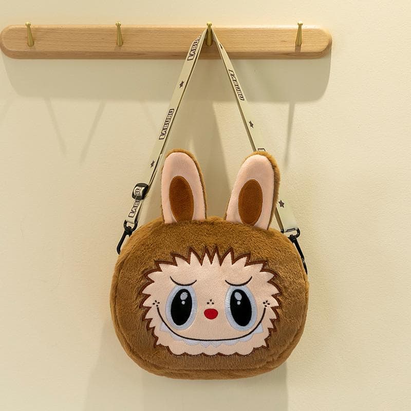Cute And Colorful Labubu Plush Animal Shoulder Bag Stylish Crossbody Purse For Children Light Brown Large