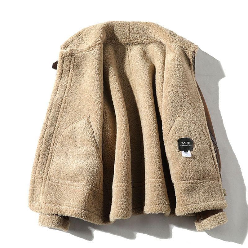 Men's Fur Coat with Thick Winter Loose Jacket and Lamb Fur Top 3XL