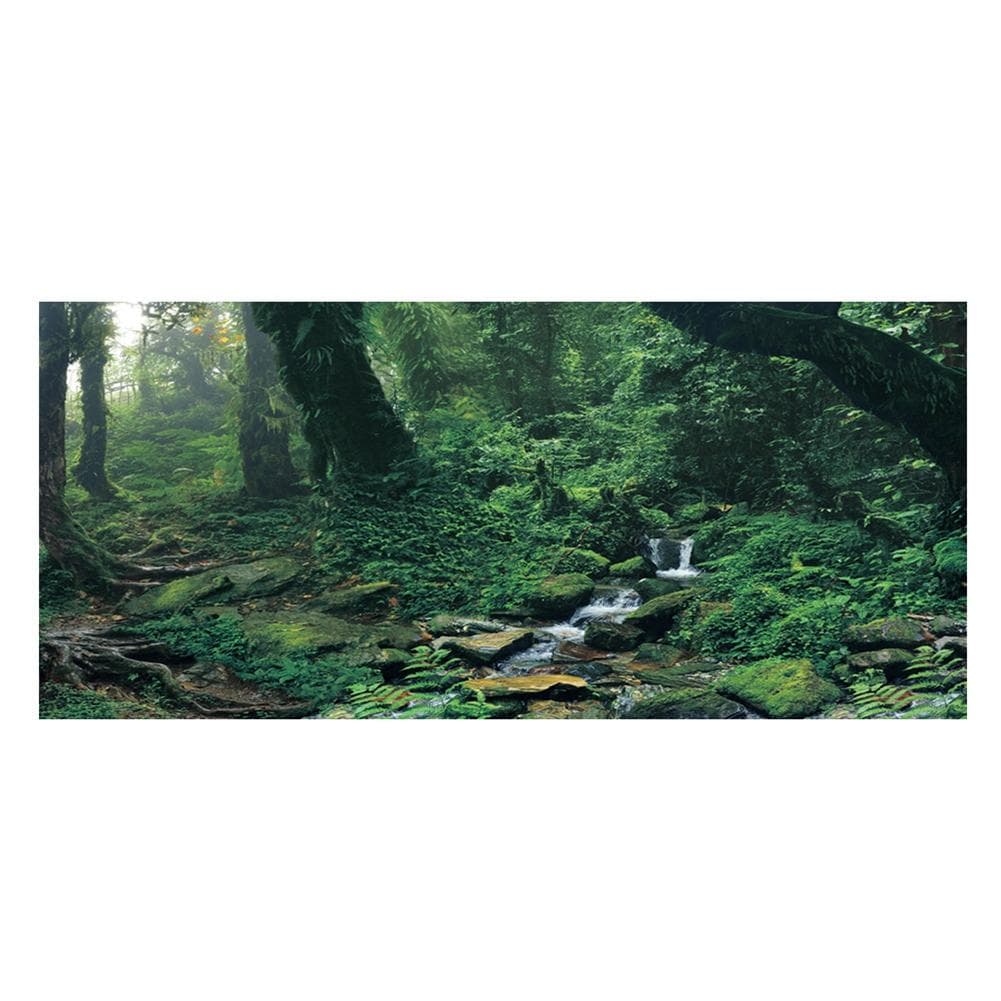 PVC Adhesive Riverway Green Woods Aquarium Background Poster Sticker Fish Tank Decoration(L)