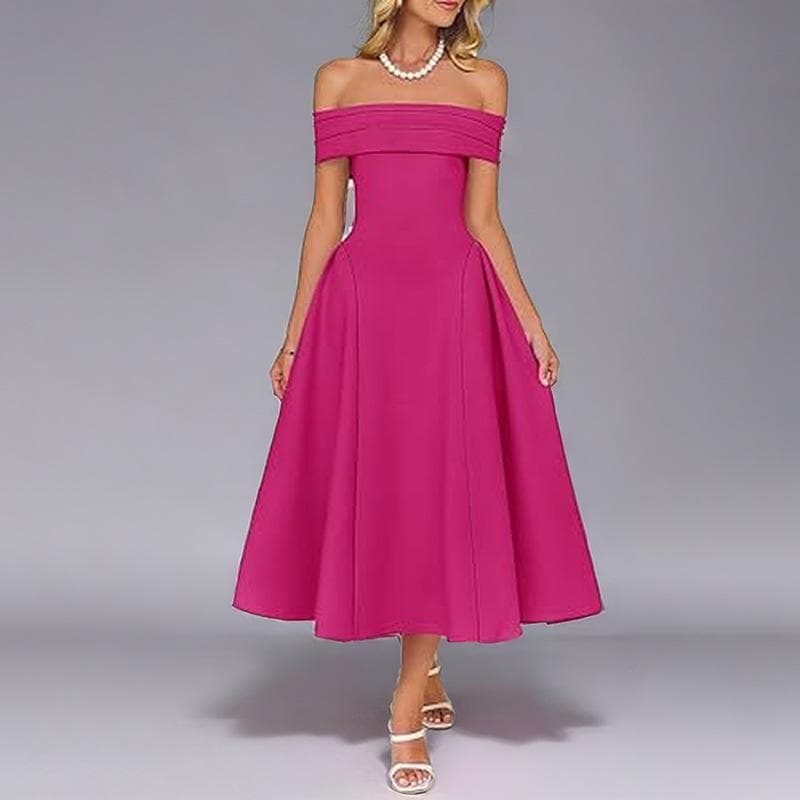Summer Women's Fashion Off-shoulder Sexy Style One-length Solid Color Dress for Women 3XL