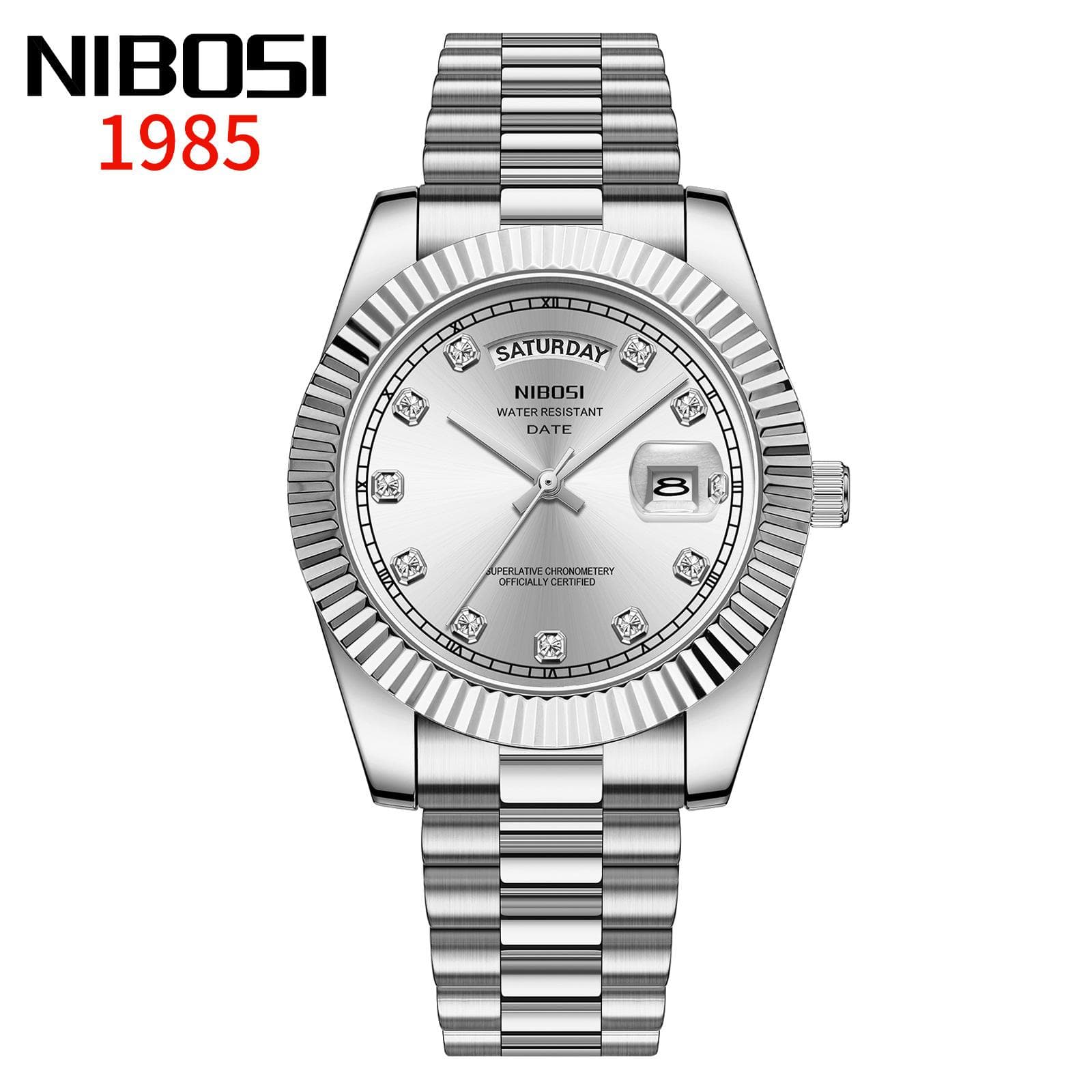 Mens Watches Analog Quartz Watch with Date Waterproof Stainless Steel Men's Wrist Watches Classic Watches white/silver