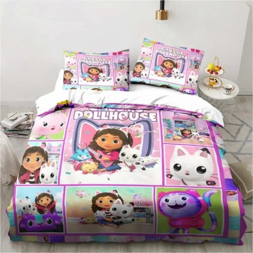 Gabby's Dollhouse Bedding Set Cartoon Pillowcases Quilt Cover For Girl Kids Gift Sing Twin Full Queen Cute Kawaii 3D Duvet Cover 70x133cm 2pcs