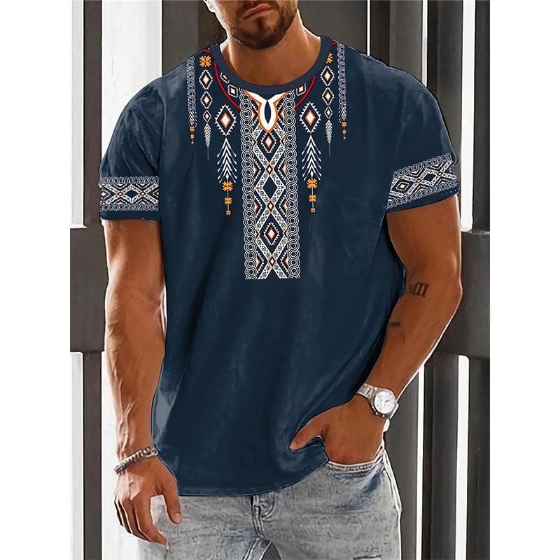 African Ethnic Pattern T-Shirt For Men Tribal Dashiki 3D Printed Tees Summer Casual Short Sleeve Loose T Shirts Round Neck Tops L