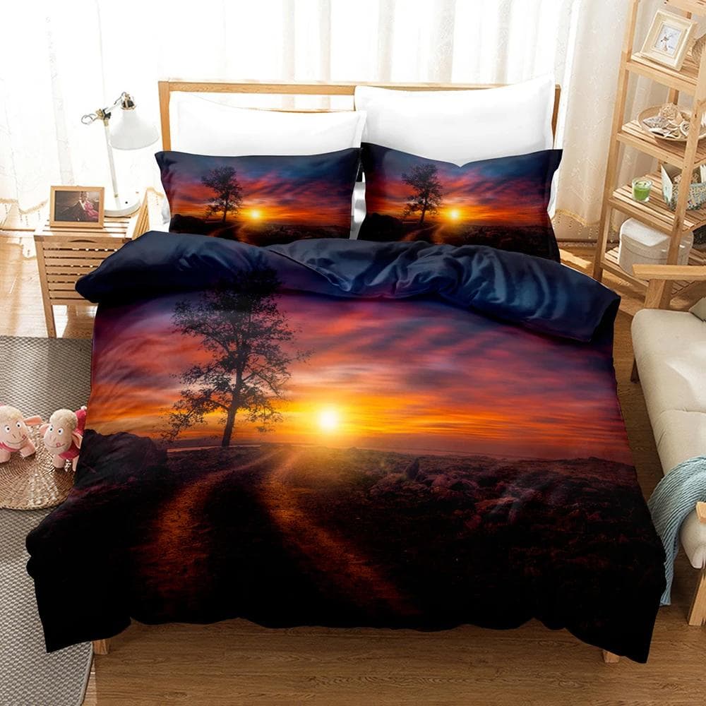 Goldon Sunset Bedding Set Tropical Beach Holiday Duvet Cover Set Girl Bed Cover Set Sunrise Quilt Cover Pillowcase Single Double AU Queen(210x210cm)