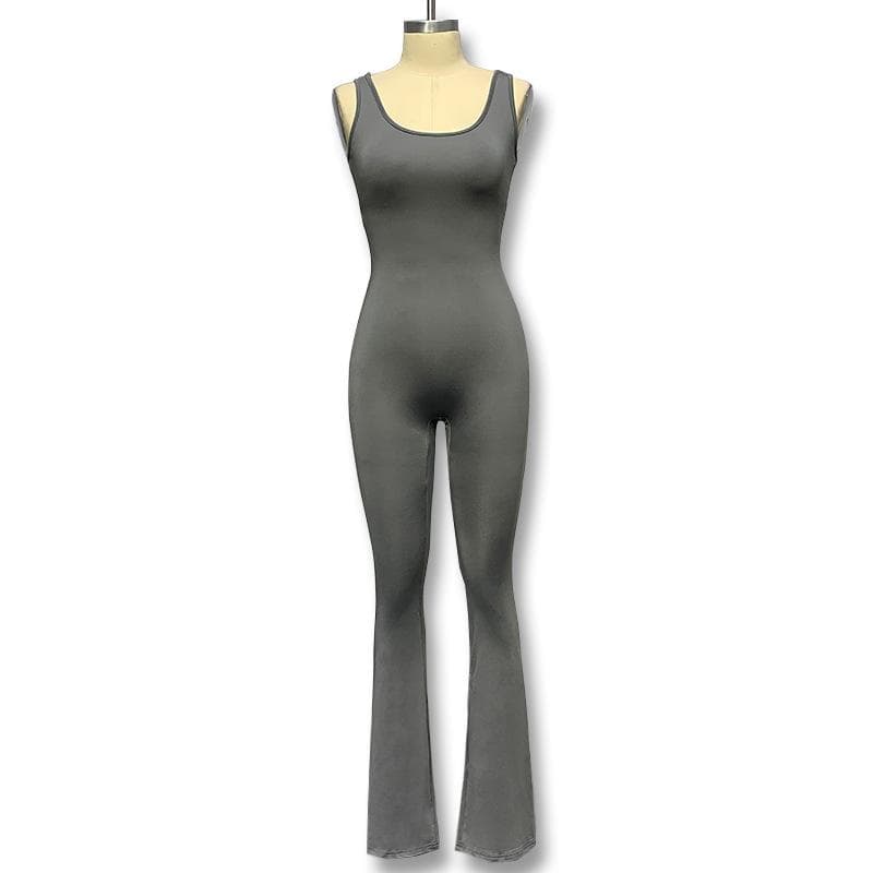 Women Yoga Jumpsuit Backless One Piece Sport Bandage Leggings Romper Playsuit Sleeveless Sexy Female Fitness Gym Sports Bodysuit S grey