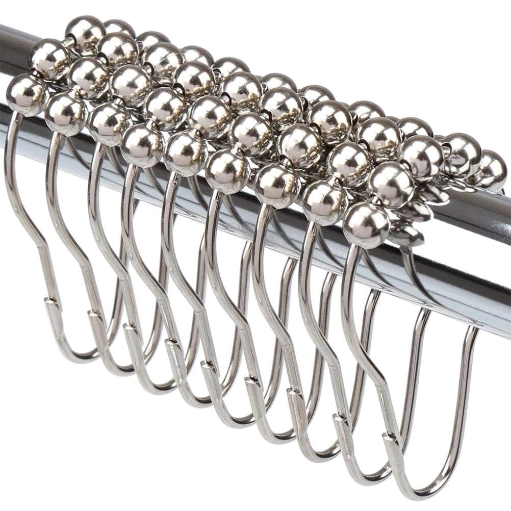 12PCS Antirust Double Glide Shower Curtain Hooks for Bathroom Shower Rods Curtains silver