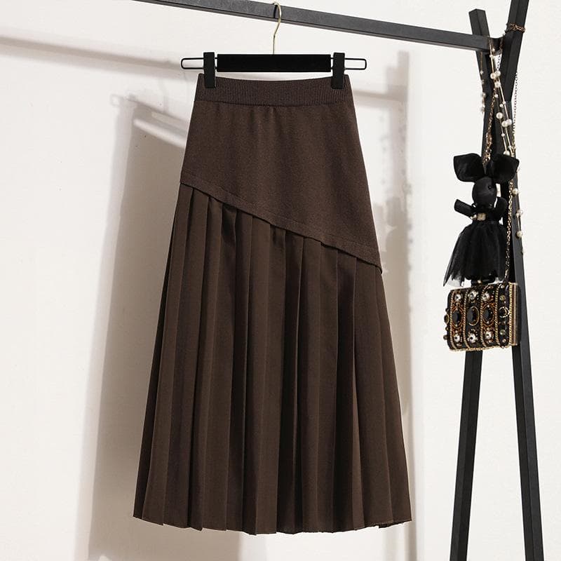Women's Winter New A-line Knitted Mid-length High-waist Slimming Retro Large-size Women's Pleated Skirt 4XL