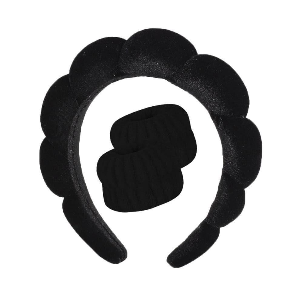Fashion Spa Hair Band Hair Band Wrist Band Suit Face Wash Makeup Sponge Head Band One Size black