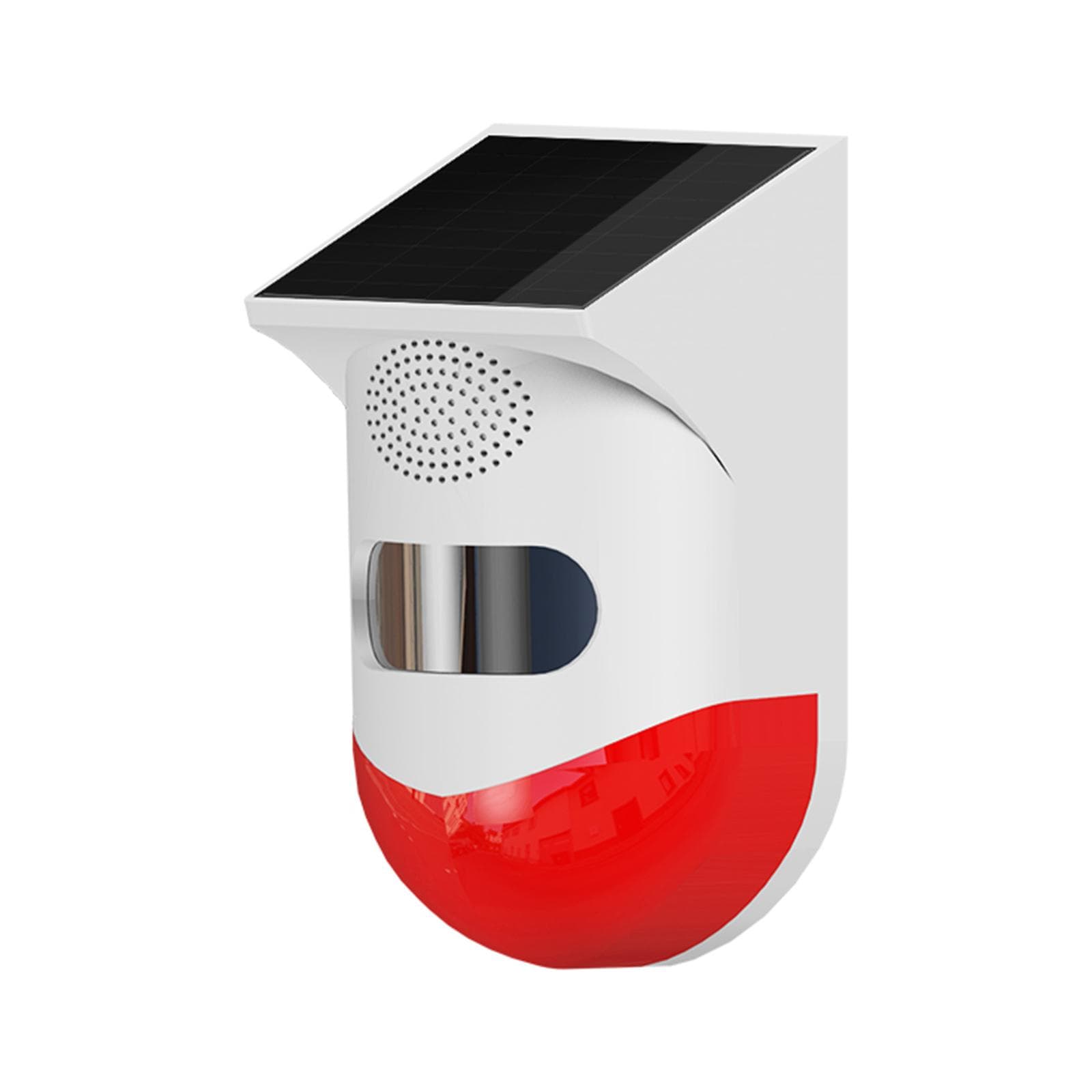 Solar Powered Wireless Independent Infrared Motion Sensor Detector Strobe Siren 120dB Alarm 1 red