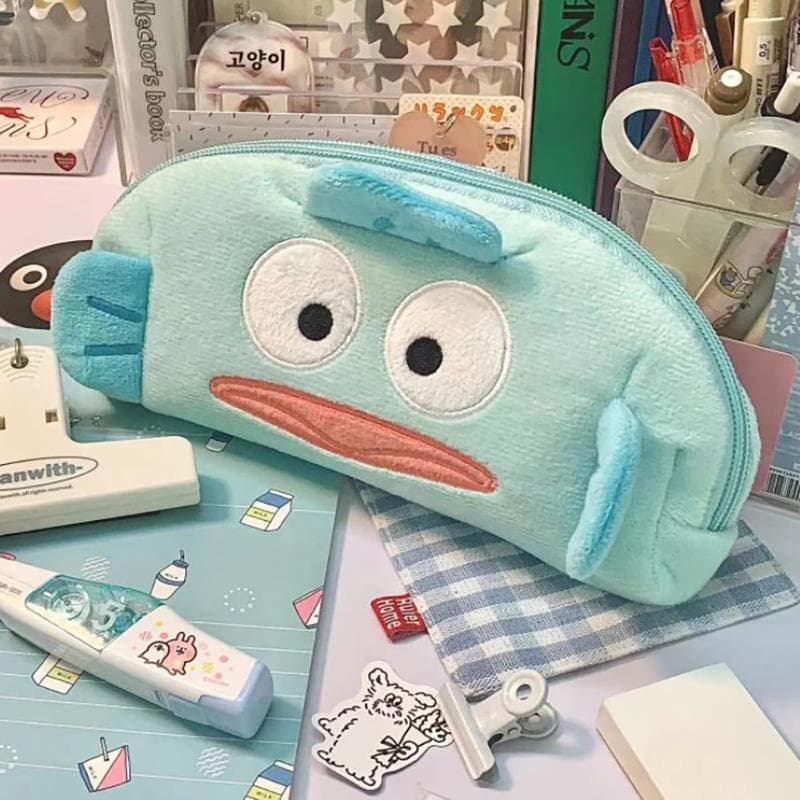Kawaii Pencil Case Hangyodon Cartoon Plush Student Pencil Case Large Capacity Cosmetic Storage Bag Girls Gifts blue