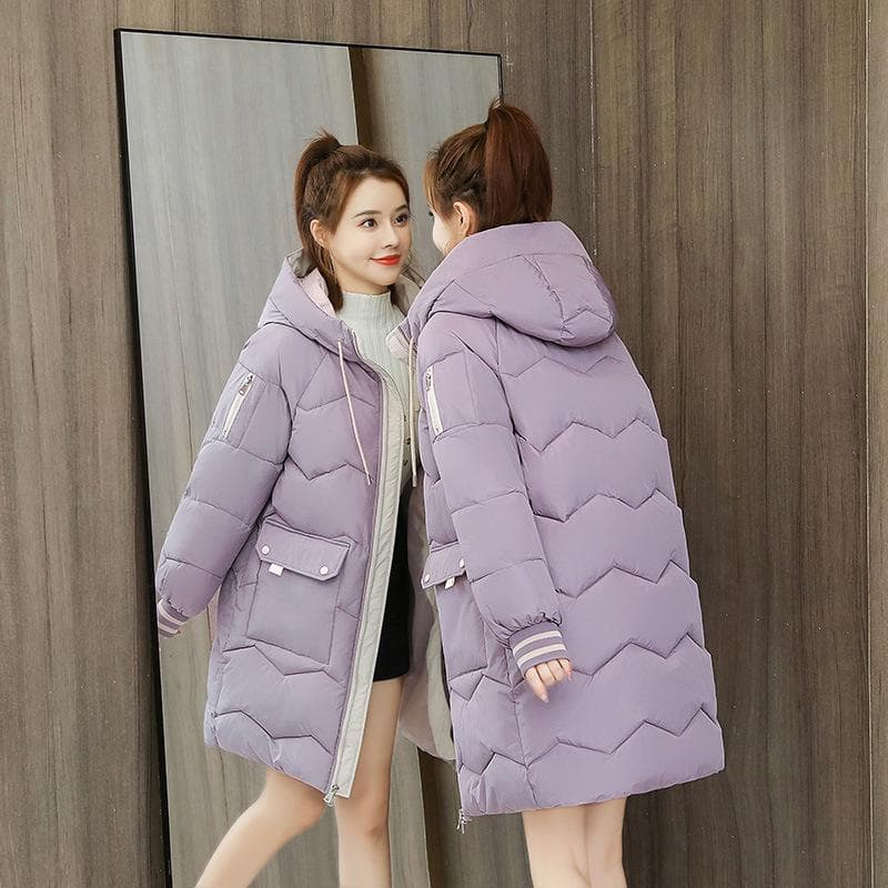 Cotton Clothes Women's Medium and Long Korean Version Loose Winter Coat XXXXL purple