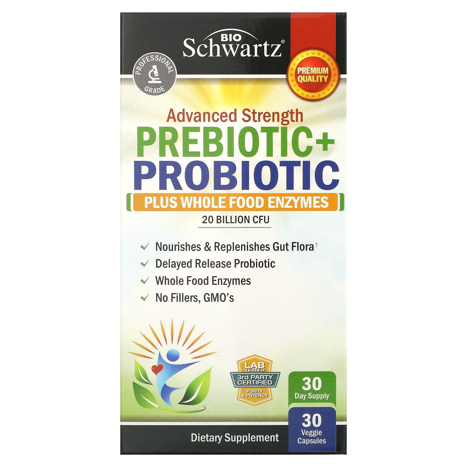 BioSchwartz, advanced strength, prebiotic + probiotic, 20 billion CFU, 30 veggie capsules